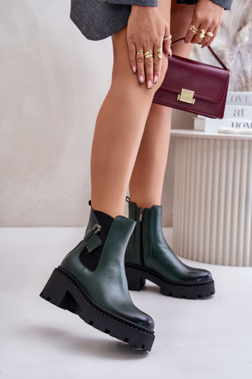 Zazoo 60490 bottines en cuir isolées avec ornements, couleur kaki 2