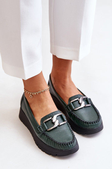 Zazoo 10141 mocassins en cuir avec plateforme et ornements, couleur kaki