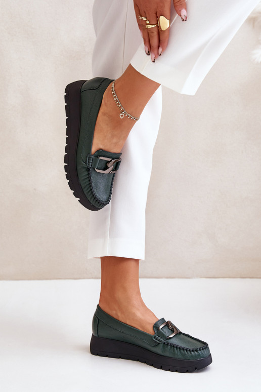 Zazoo 10141 Peau Mocassins avec une plateforme avec des ornements couleur kaki Zazoo 10141 Peau Mocassins avec une plateforme avec des ornements couleur kaki