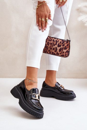 Zazoo 20176 avec effet vernis chaussures mocassins pour femmes Fabriqué en cuir naturel couleur noire