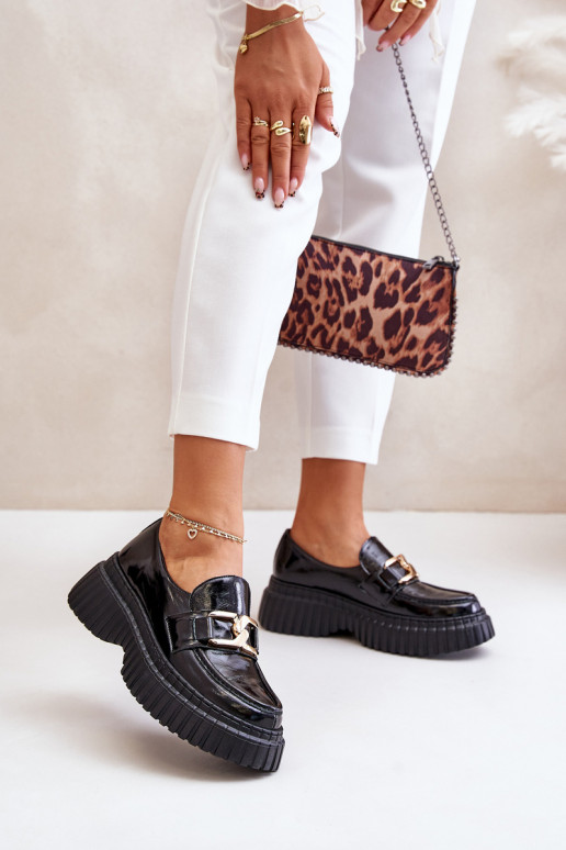 Zazoo 20176 avec effet vernis chaussures mocassins pour femmes Fabriqué en cuir naturel couleur noire