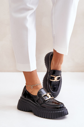 Zazoo 20176 mocassins laqués en cuir naturel pour femmes, couleur noire 2