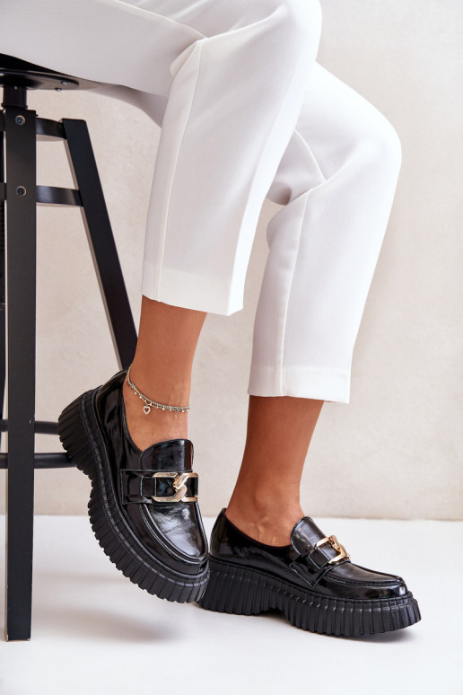 Zazoo 20176 avec effet vernis chaussures mocassins pour femmes Fabriqué en cuir naturel couleur noire