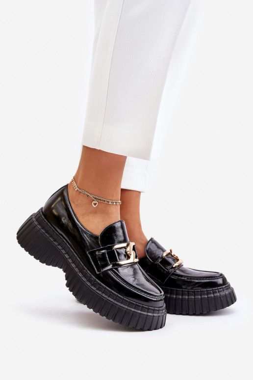 Zazoo 20176 avec effet vernis chaussures mocassins pour femmes Fabriqué en cuir naturel couleur noire