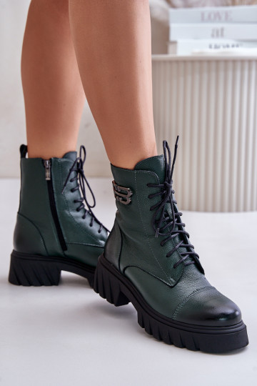 Zazoo 60486 bottines en cuir isolées à lacets, couleur kaki