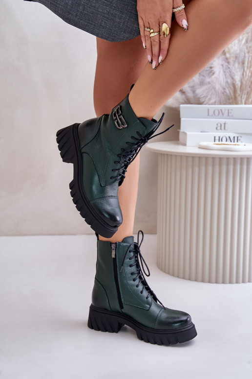 Zazoo 60486 Peau Bottes chaudes à lacets couleur kaki