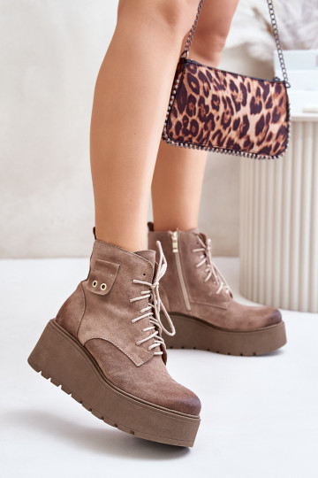 Zazoo 60499 bottines en daim isolées pour femmes avec plateforme et compensé, couleur sable 2