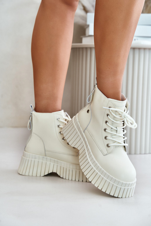 réchauffer Peau Bottes chaussures avec des semelles massives à la mode GOE OO2N4127couleur ivoire