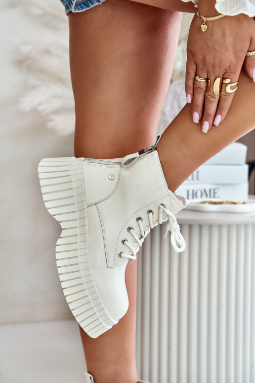 réchauffer Peau Bottes chaussures avec des semelles massives à la mode GOE OO2N4127couleur ivoire