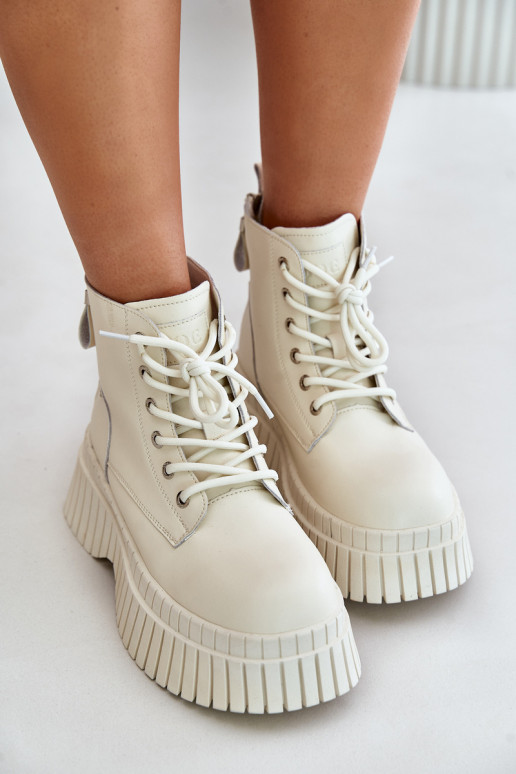 réchauffer Peau Bottes chaussures avec des semelles massives à la mode GOE OO2N4127couleur ivoire