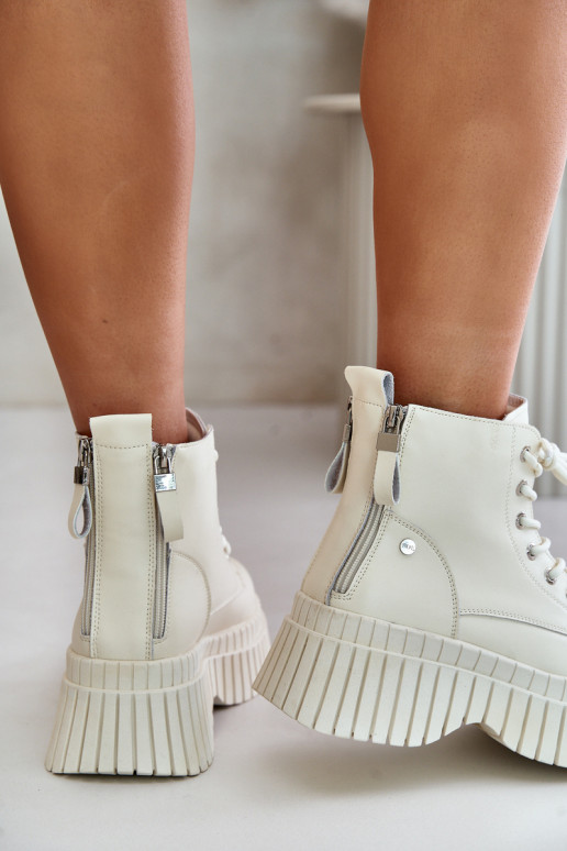 réchauffer Peau Bottes chaussures avec des semelles massives à la mode GOE OO2N4127couleur ivoire