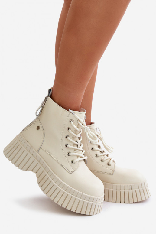 réchauffer Peau Bottes chaussures avec des semelles massives à la mode GOE OO2N4127couleur ivoire