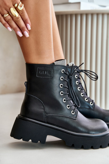 réchauffer Peau Bottines de travail Féminin avec des yeux qui clignotent GOE OO2N4125 couleur noire