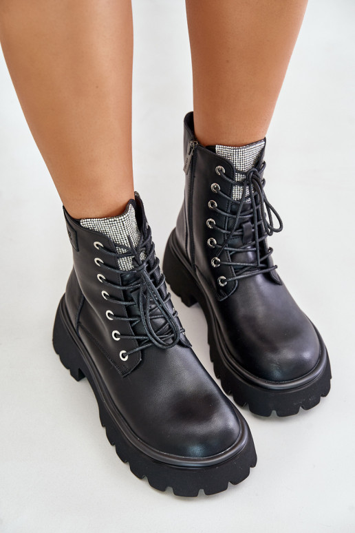 réchauffer Peau Bottines de travail Féminin avec des yeux qui clignotent GOE OO2N4125 couleur noire