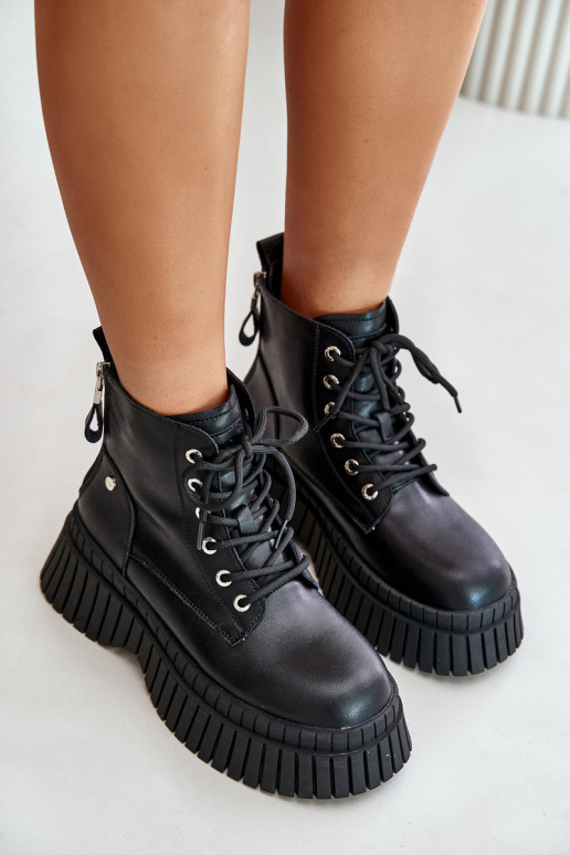 réchauffer Peau Bottes chaussures avec des semelles massives à la mode GOE OO2N4126 couleur noire