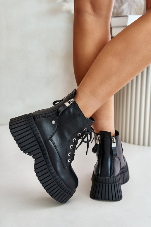 réchauffer Peau Bottes chaussures avec des semelles massives à la mode GOE OO2N4126 couleur noire