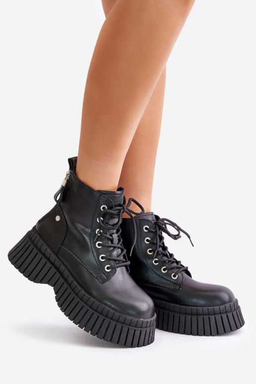 réchauffer Peau Bottes chaussures avec des semelles massives à la mode GOE OO2N4126 couleur noire