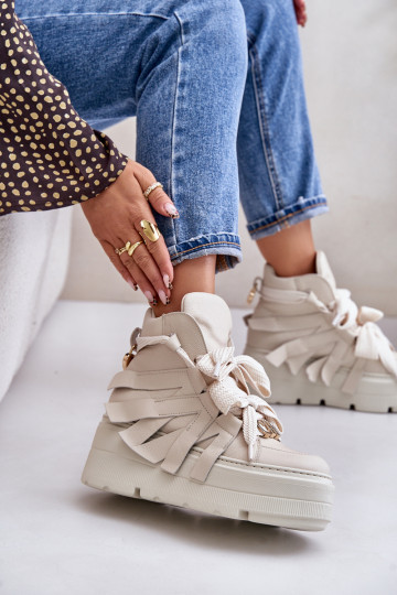 Peau Chaussures modèle baskets Féminin avec une plateforme CheBello 4561 beige