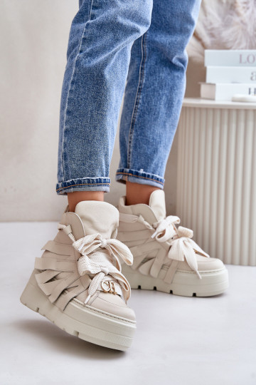 Peau Chaussures modèle baskets Féminin avec une plateforme CheBello 4561 beige 2
