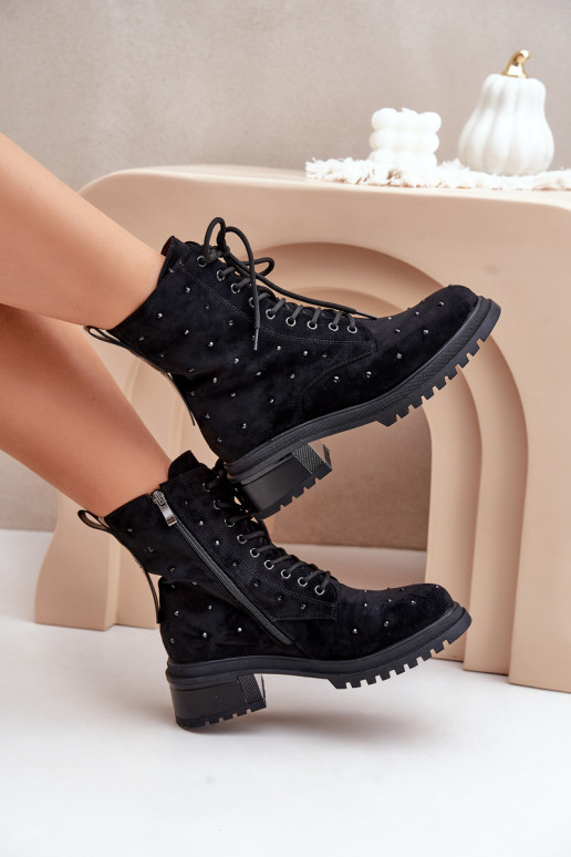 Décoré Bottines de travail Féminin réchauffer D&A MR880-017 couleur noire Décoré Bottines de travail Féminin réchauffer D&A MR880-017 couleur noire