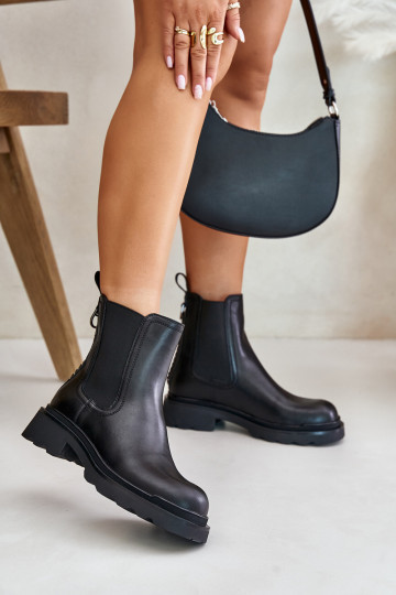 Bottines isolées en cuir élégantes avec chaîne décorative D&A JC42-86 noires