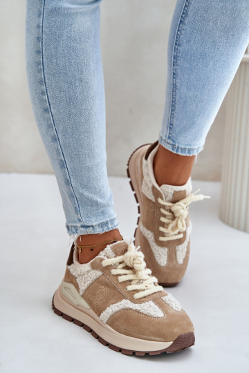 Baskets en cuir chaudes de style sportif pour femmes Big Star OO274A317 HI-POLY SYSTEM couleur sable