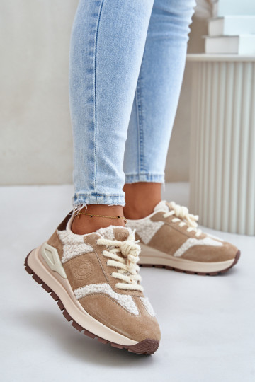 Baskets en cuir chaudes de style sportif pour femmes Big Star OO274A317 HI-POLY SYSTEM couleur sable 2