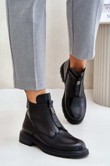 Bottines en cuir chaudes avec talons larges Komisa couleur noire