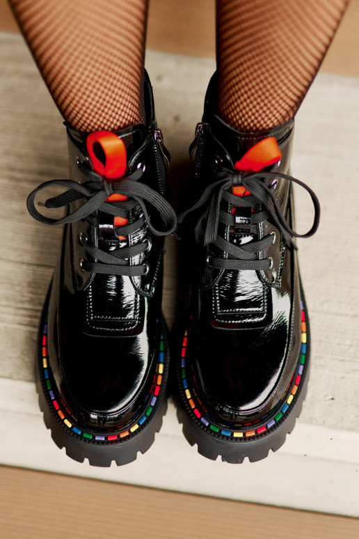 Peau avec effet vernis Bottines de travail Au Château couleur noire Anafra Peau avec effet vernis Bottines de travail Au Château couleur noire Anafra