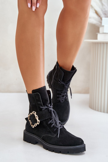 Bottes en daim Zazoo 2951 avec boucles couleur noire