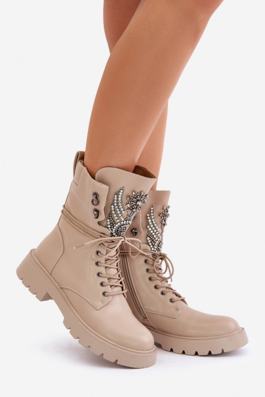 Eko Peau Bottines de travail Avec décoration réchauffer D&A MR880-080 beige Eko Peau Bottines de travail Avec décoration réchauffer D&A MR880-080 beige