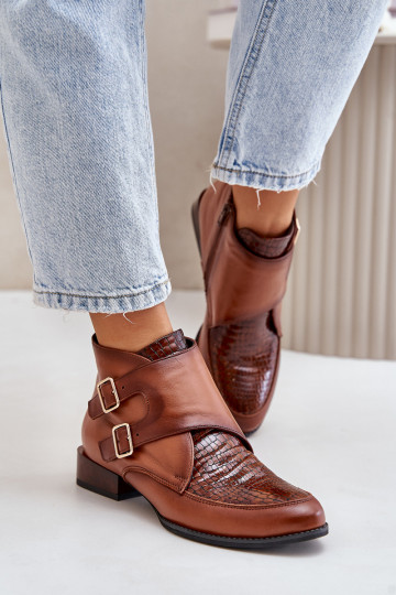 Peau Bottes Sur un talon bas avec boucles Il fautciejka 06696-02 marron