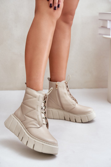 Bottines en cuir avec plateforme sur talonnette Zazoo 60472, couleur sable 2
