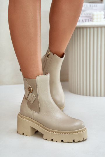 Bottines en cuir doublées avec ornements Zazoo 60490, couleur ivoire