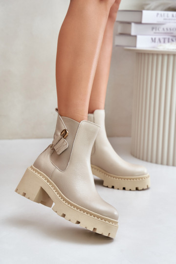 Bottines en cuir doublées avec ornements Zazoo 60490, couleur ivoire 2