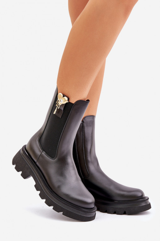 Peau bottes élégantes avec décoration CheBello 4537 couleur noire
