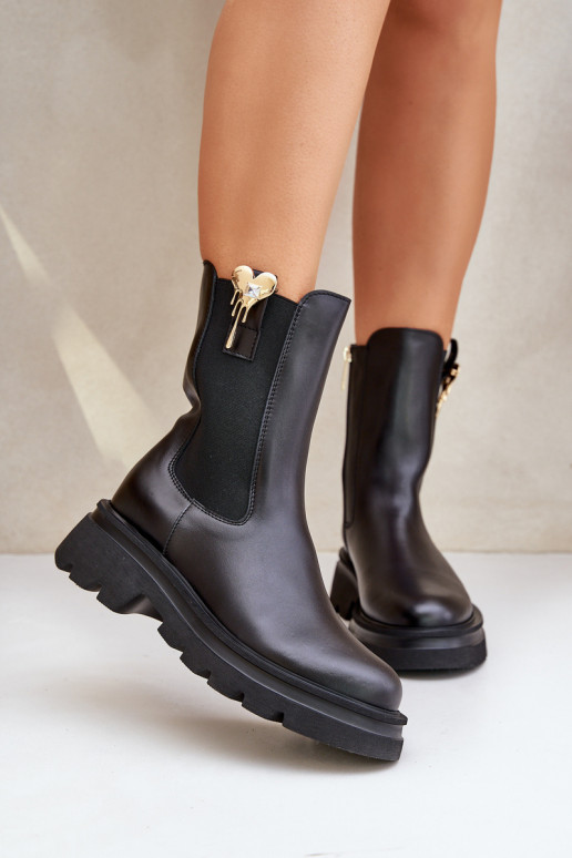 Peau bottes élégantes avec décoration CheBello 4537 couleur noire