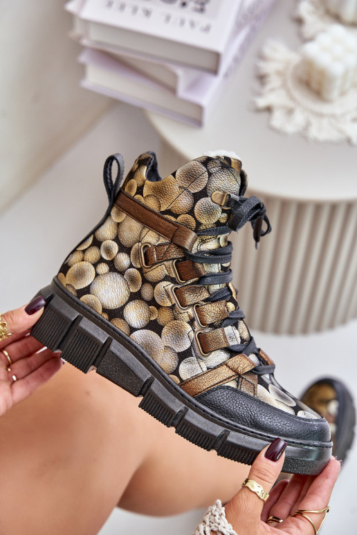 Peau isocèle Bottes à lacets Il fautciejka 06158-25 couleur dorée