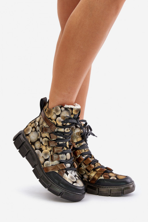 Peau isocèle Bottes à lacets Il fautciejka 06158-25 couleur dorée