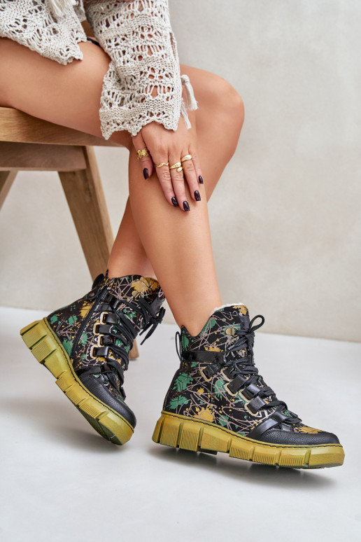 Peau isocèle Bottes à lacets Il fautciejka 06158-07 jaune --couleur noire Peau isocèle Bottes à lacets Il fautciejka 06158-07 jaune --couleur noire