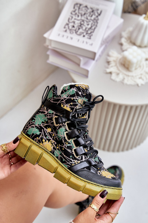 Peau isocèle Bottes à lacets Il fautciejka 06158-07 jaune --couleur noire Peau isocèle Bottes à lacets Il fautciejka 06158-07 jaune --couleur noire