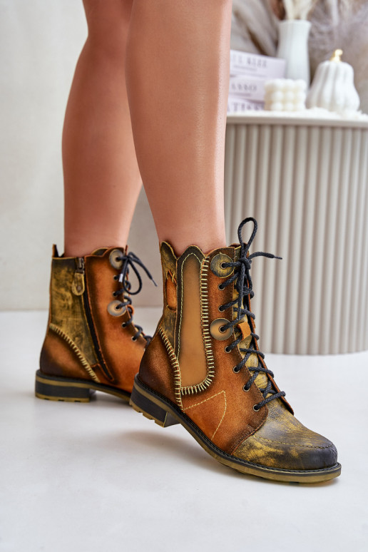 Peau Bottes pour femmes avec des talons larges Il fautciejka 06719-07 couleur jaune