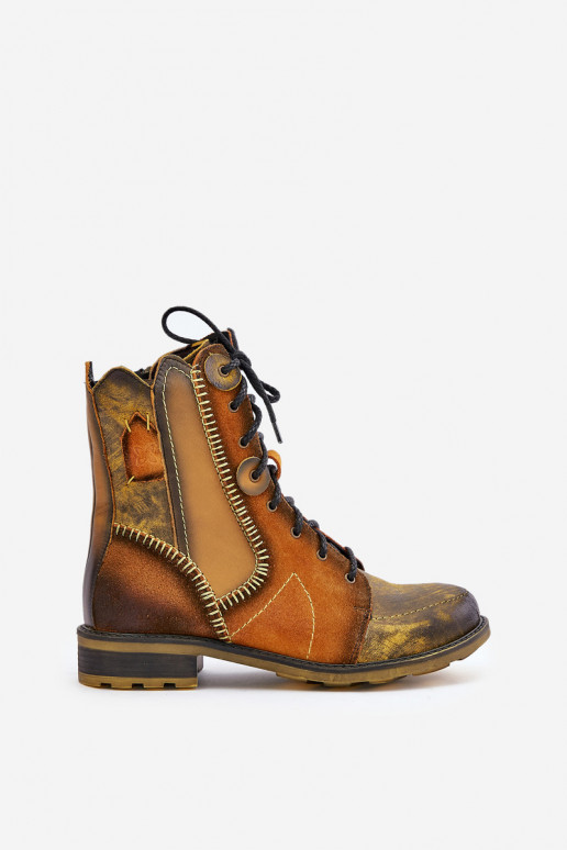 Peau Bottes pour femmes avec des talons larges Il fautciejka 06719-07 couleur jaune