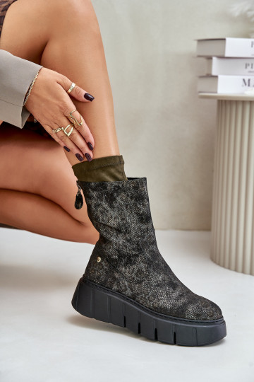Bottines en cuir pour femmes avec plateforme Tai Turiciejka 06766-09, couleur chaki