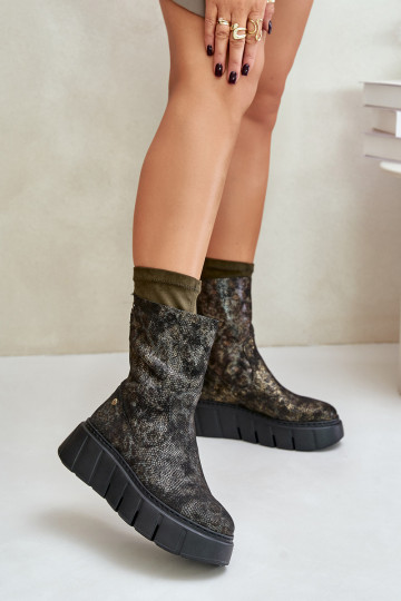 Bottines en cuir pour femmes avec plateforme Tai Turiciejka 06766-09, couleur chaki 2