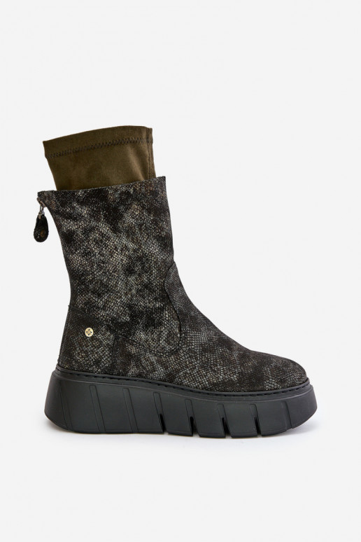 Peau Bottes pour femmes avec une plateforme Il fautciejka 06766-09 couleur kaki Peau Bottes pour femmes avec une plateforme Il fautciejka 06766-09 couleur kaki