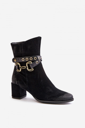 Bottines en daim pour femmes avec talons décorés Tai Turiciejka 06679-01, couleur noire