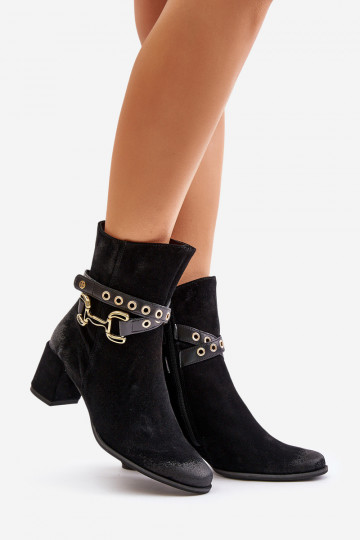 Bottines en daim pour femmes avec talons décorés Tai Turiciejka 06679-01, couleur noire 2