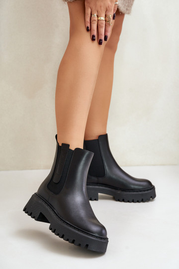 Bottines en cuir doublées et stylées pour femmes Big Star OO274A386, couleur noire 2
