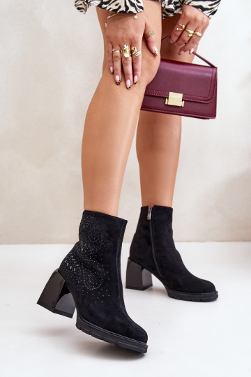 Bottines doublées pour femmes avec décoration D&A MR880-130, couleur noire